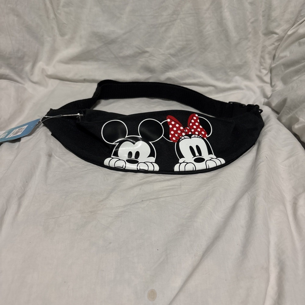 Disney‎ Mickey and Minnie Mouse Peeking Fanny Pack Black Pouch Bag NWT
